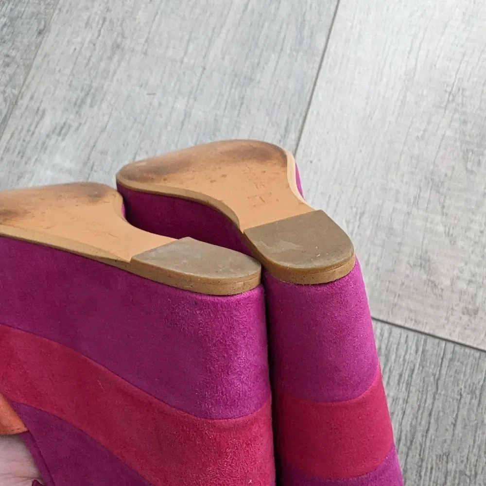 H by Halston GiGi Hot Pink Suede Platform Sandals Fuchsia Magenta Sz 7